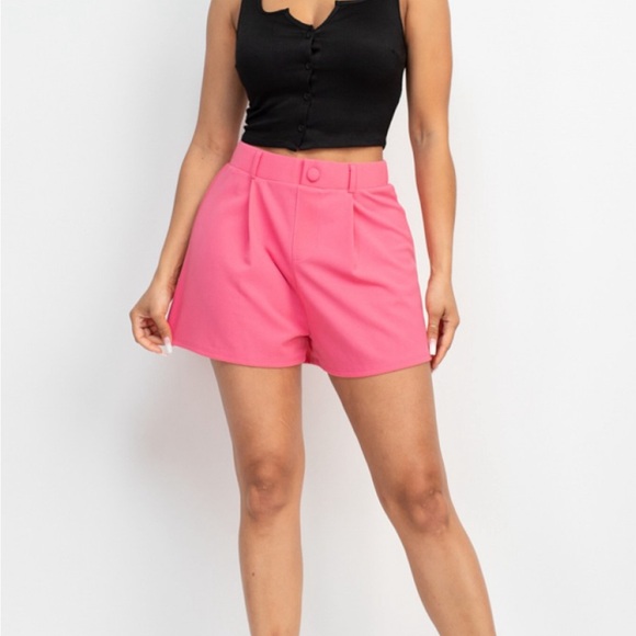 Hot pink high waisted flare shorts - Picture 6 of 10